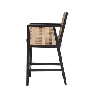 Silla de Bar Wilvo de Madera de Teca Sólida con Reposabrazos Fijos de Ratán, Diseño Moderno, Estilo Contemporáneo, Base de Metal, Muebles para Bar en Casa - Product Image 2
