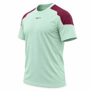 Camiseta Premium para Hombre con Hombros Caídos, Ropa Deportiva Personalizada, Camiseta Deportiva Verde Claro con Paneles en los Hombros Color Borgoña - Product Image 2