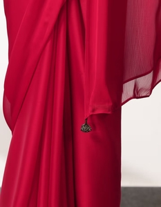 KV Ruby <b>Red</b> Chiffon Bollywood Style Saree With Unstitched <b>Blouse</b> - Product Image 3