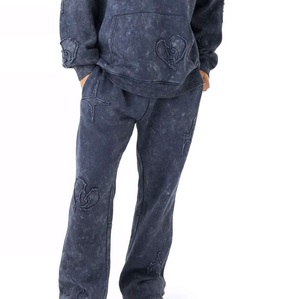 Cumbre Sports Custom Thick Retro Acid Wash Oversized Hoodie & Flared Sweatpants Full Tracksuit Joggers <b>Set</b> Streetwear Breathable - Product Image 2