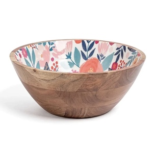 Indian Handmade Wooden Salad Bowl For Home Hotel Table Setting Floral Design Enamel <b>Sticker</b> Mango Wood Bowl Households <b>Kitchen</b> - Product Image 3