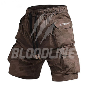 Pantalones Cortos Cargo para Hombre BLOODLINE, Cintura Elástica, Corte Medio, Secado Rápido, Color Negro Sólido, con Bolsillos - Product Image 5
