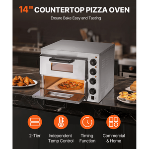 Forno Elettrico Commerciale da Banco per Pizza da 14 Pollici, Quattro Manopole, Doppio Strato, per 2 Teglie, per Tostare e Cuocere la Pizza - Product Image 3