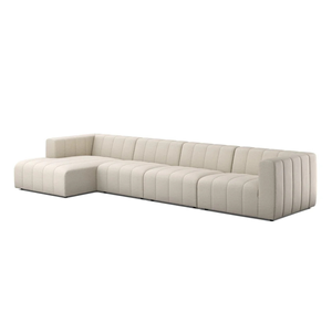 Sofá seccional moderno en forma de L con respaldo capitoné, cubierta de tela y brazos cuadrados para sala de estar - Product Image 2