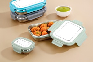 Lonchera de Acero Inoxidable a Prueba de Fugas con Tapa Hermética, Contenedor Bento con Vaso Interior para Salsas, Contenedor de Alimentos, Caja de Almacenamiento de Alimentos de Plástico - Product Image 5