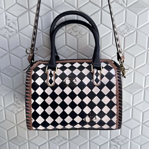Luxury Designer Hand Tooled Carving Leather Speedy Handbag Gypsy Boho Checkers Pattern Western Stylish Women Shoulder Bag - Product Image 1