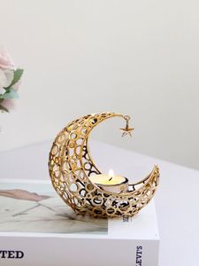 Porte-bougie en forme de croissant de lune en bronze fait à la main, décoration intérieure pour Ramadan, Eid, Diwali, décoration de table - Product Image 3
