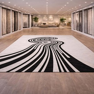 Modern Abstract Black White Area Rug Luxury Wave Design Hand Tufted Carpet Large Bedroom Living Room Soft Decorative <b>Floor</b> Rug - Product Image 2
