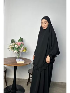 Tenue musulmane traditionnelle deux pièces grande taille pour femmes, couleur unie, en mousseline de soie, robe longue décontractée, inspirée de la burqa de Dubaï - Product Image 4