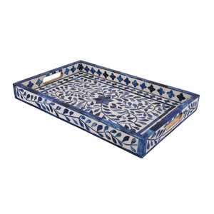 Traditional Home Interior <b>All</b> Time Favourite Indian Floral Bone Inlay serving <b>Tray</b> For Parties - Product Image 3