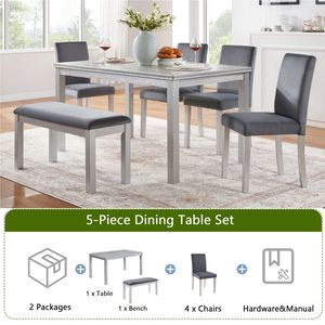 Tavolo da pranzo in legno grigio argento da 6 pezzi rettangolare panca da 4 sedie per 6 cucine con decorazioni in cristallo sala da pranzo - Product Image 4