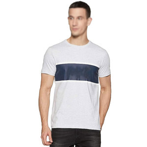 T-shirt à manches courtes pour homme, col rond, coupe classique, en coton tricoté, design à rayures blanches et bleues - Product Image 5