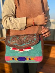 Nuevo diseñador de mano con flecos azteca sillín manta bolso Jacquard Color turquesa Sling bolsos bohemios bolsos elegantes para mujeres - Product Image 2