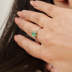 Octagon Cut <b>Emerald</b> <b>Ring</b> With Diamond Accents 925 <b>Silver</b> Prong Setting Classic Gemstone Women's Jewelry - Product Image 4