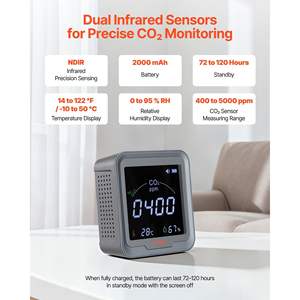 Moniteur de dioxyde de carbone portable et léger, capteur NDIR, contrôleur de CO2, affichage de la température et de l'humidité pour la qualité de l'air à la maison, au chevet - Product Image 2