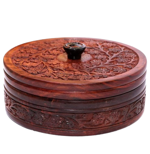Tableware <b>Wood</b> Roti Serving <b>Box</b> with <b>Wood</b> Lid Round Shape Brown Color Wedding Home Table <b>Wood</b> Chapati <b>Box</b> - Product Image 1