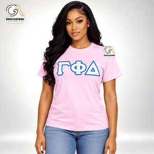 เสื้อผ้ากรีก เสื้อยืดผู้หญิงสีชมพู Gamma Phi Delta คอกลม แขนสั้น ผ้าฝ้าย 100% สไตล์ลำลอง ปักตัวอักษร - Product Image 1