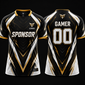 Camiseta Deportiva Sublimada SFIVE Negra y Dorada 2027, Cuello Redondo, Secado Rápido, Poliéster, Unisex, Diseño 00 para Gamers Adultos - Product Image 1