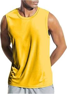 STELLAR STR-MV07 Yellow Tank Top <b>Men's</b> Casual <b>Vest</b> Breathable Plain Dyed <b>White</b> 100% Cotton Knitted 120g O-Neck Silk Screen - Product Image 2