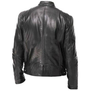 Standing Collar <b>Punk</b> Leather <b>Jacket</b> for Men Winter Business Zipper Leather <b>Jacket</b> Winter Black Racing Leather <b>jacket</b> for men - Product Image 2