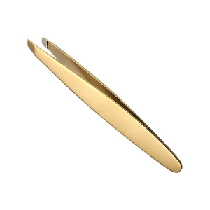 Pinzas Profesionales para Cejas Inclinadas de Acero Inoxidable con Baño de Oro, Herramienta de Belleza y Cuidado Personal - Product Image 2