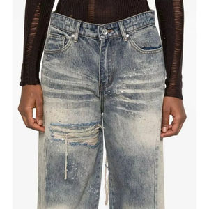 Jeans de Mezclilla Casuales Unisex, Estilo Urbano, Corte Acampanado, Desgastados, Bordados, Lavado Claro, Invierno-Primavera, Diseño Único y Personalizado - Product Image 3