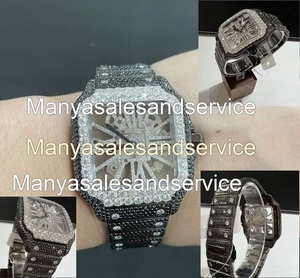 Reloj de pulsera de lujo con cierre de acero inoxidable VVS1 negro cuadrado con moissanita y cristal, estilo hip hop, para hombre y mujer, pasa la prueba del diamante, 10 bar - Product Image 2