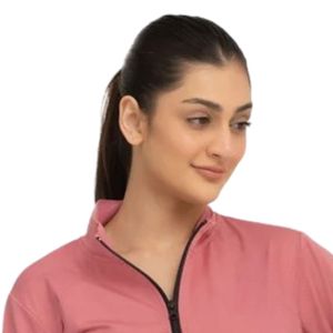 Chaqueta de Forro Polar Rosa para Mujer, Manga Larga, Cierre de Cremallera, Cuello Alto, Color Sólido, Transpirable, Tejida, para Otoño - Product Image 2