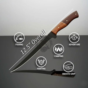Ensemble de 3 couteaux à fileter le poisson en acier inoxydable faits à la main, lames flexibles, manches en bois de rose, ambidextres, longueurs de lames de 6/7/8 pouces - Product Image 4