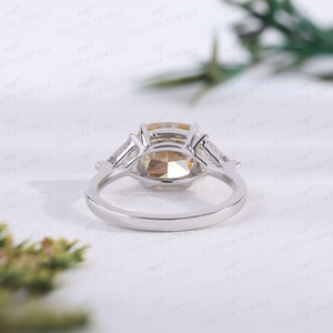 White Gold Lab Grown <b>Cushion</b> Cut Diamond <b>Ring</b> with Trillion Side Stones Luxury Classic Engagement <b>Ring</b> - Product Image 3