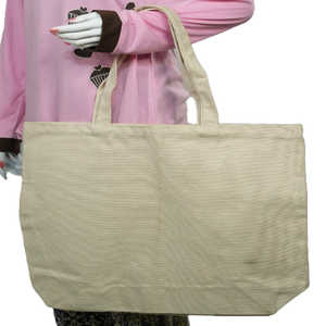 Custom <b>Large</b> Solid Cotton Canvas <b>Tote</b> Shoulder <b>Bag</b> <b>Zipper</b> Closure Fashionable England Style Embroidery Letters Decoration Women - Product Image 5