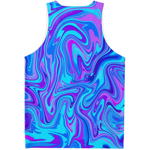 Camiseta sin mangas para hombre, azul, de punto con efecto remolino, poliéster/algodón, cuello redondo, sin mangas, informal, transpirable, ropa deportiva de alto rendimiento, sublimación - Product Image 4