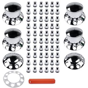 Kit de caches d'essieux chromés avant et arrière avec écrous de 33 mm pour semi-remorques - Product Image 5