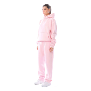 Chándal Unisex Rosa con Capucha, Largo, Color Sólido, Algodón, Ropa Casual, Corte Holgado, Bolsillos Laterales, Cintura Elástica, Estilo Otoñal - Product Image 4