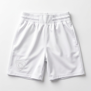 Shorts de boxe blancs avec logo, ceinture élastique, confortables, pour l'entraînement toute saison - Product Image 1