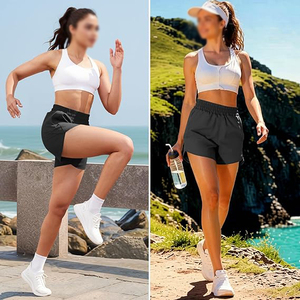 Black Women Gym Shorts <b>Drawstring</b> Polyester Yoga Bottoms With Side Phone Pocket Breathable Workout Shorts For Running - Product Image 3
