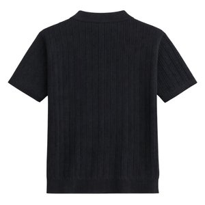 Polo en maille pointelle noire pour homme, manches courtes, 100 % coton, coupe ajustée, décontracté, respirant, haut de mode estival pour la vente en gros et l'OEM - Product Image 2