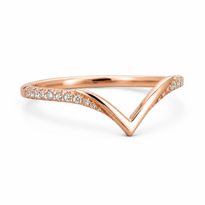 Bague de fiançailles en or rose plaqué or, diamant rond brillant, forme en V, moissanite, pour femme - Product Image 1