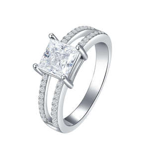 Custom 925 <b>Sterling</b> <b>Silver</b> Women's Wedding Anniversary <b>Ring</b> 6mm VVS D Color Asscher Cut Moissanite Rhodium Plated Prong <b>Set</b> - Product Image 2