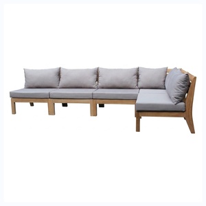 Ensemble de canapés de jardin en teck massif, canapé d'angle en forme de L, sectionnel, avec coussins résistants à l'eau, meubles d'extérieur, Indonésie - Product Image 1