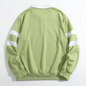 Chemises polo pour hommes personnalisées à la mode, vert pistache avec col rayé blanc, manches longues, respirantes, séchage rapide, coupe ample, automne, vente en gros - Product Image 2