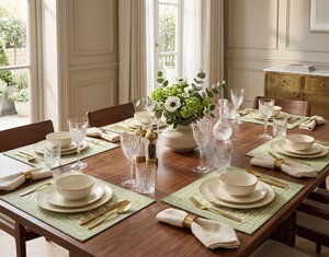 Ensemble de 6 sets de table carrés en coton lavable, faits main, à imprimé floral vert, pour table à manger, vente en gros de linge de table - Product Image 4