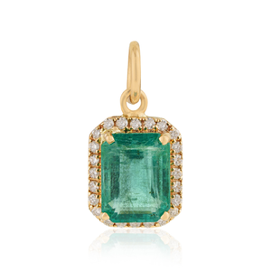 Customized High Quality K14 Yellow Gold Zambian <b>Emerald</b> & Diamond Small Halo <b>Pendant</b> Best Selling Bulk Jewelry Manufacturer - Product Image 1