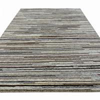Tapis linéaire moderne DECORDEC en laine gris ivoire, motif abstrait texturé à rayures brisées, antidérapant, écologique, pour salon et hôtel
