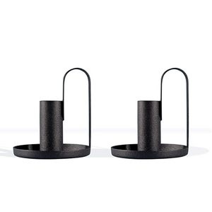Black Metal <b>Candle</b> <b>Holder</b> Set of 2 Rustic Free Standing <b>Candle</b> Sconce with <b>Tall</b> Loop Handle Round Base Decorative <b>candle</b> <b>Holder</b> - Product Image 3