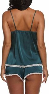 Conjunto de Pijama de Satén para Mujer, Camisola con Cuello en V, Pantalones Cortos, Encaje Sexy, Color Sólido, Pijama de Verano sin Mangas, Tela Suave - Product Image 5