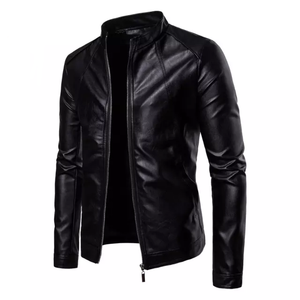 Customized Coated Woven Stand Collar Breathable Varsity Leather Jacket for <b>Men</b> Plus Size Casual Outdoor with Front Logo - Product Image 1