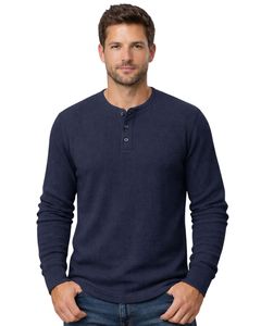 <b>Mens</b> Waffle Henley Long Sleeve <b>Thermal</b> T Shirt Navy Blue Casual Button Neck Winter Wear <b>Top</b> Cotton Slim Fit Breathable Fabric - Product Image 1