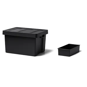 Black Rectangular <b>Plastic</b> <b>Storage</b> <b>Bin</b> With Lid 60x40x30cm Minimalist Design for Home Office Kitchen Use - Product Image 2