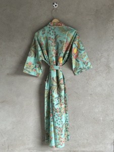 Robe Kimono en Coton Faite Main Imprimée Flocage/Estampage Bloc, Longue, Manches Longues, Col en V, Peignoir Femme Printemps-Été, Modèle Maaunique - Product Image 2